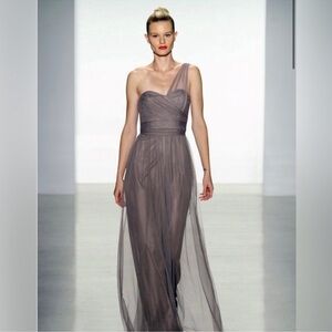 Amsale One Shoulder Charcoal Gown